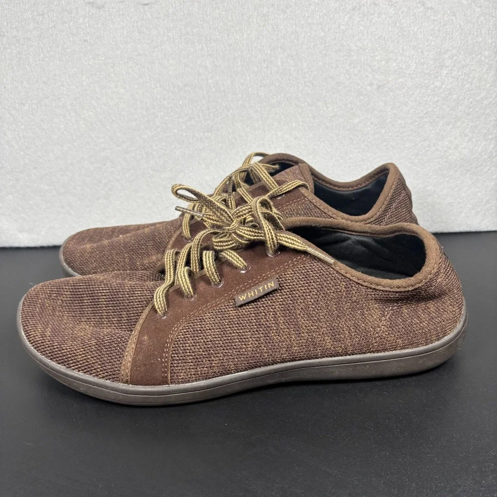 WHITIN Mens Wide Barefoot Sneakers Brown Knit Zero Drop Shoes Size 45 US 11/11.5